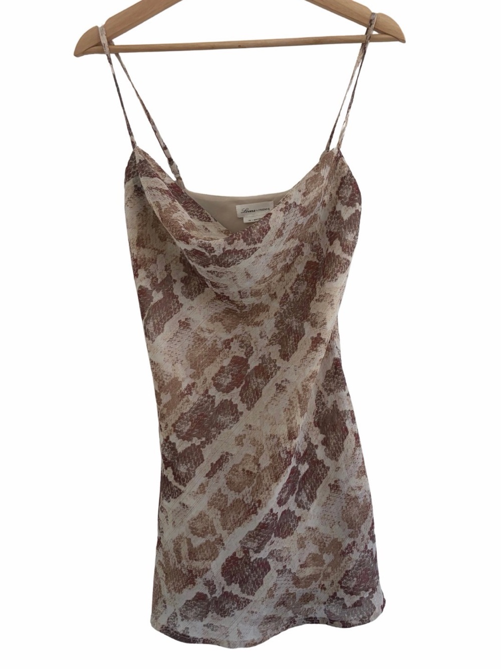 Lovers + Friends Beige & Brown Animal Print Cowl Slip Dress